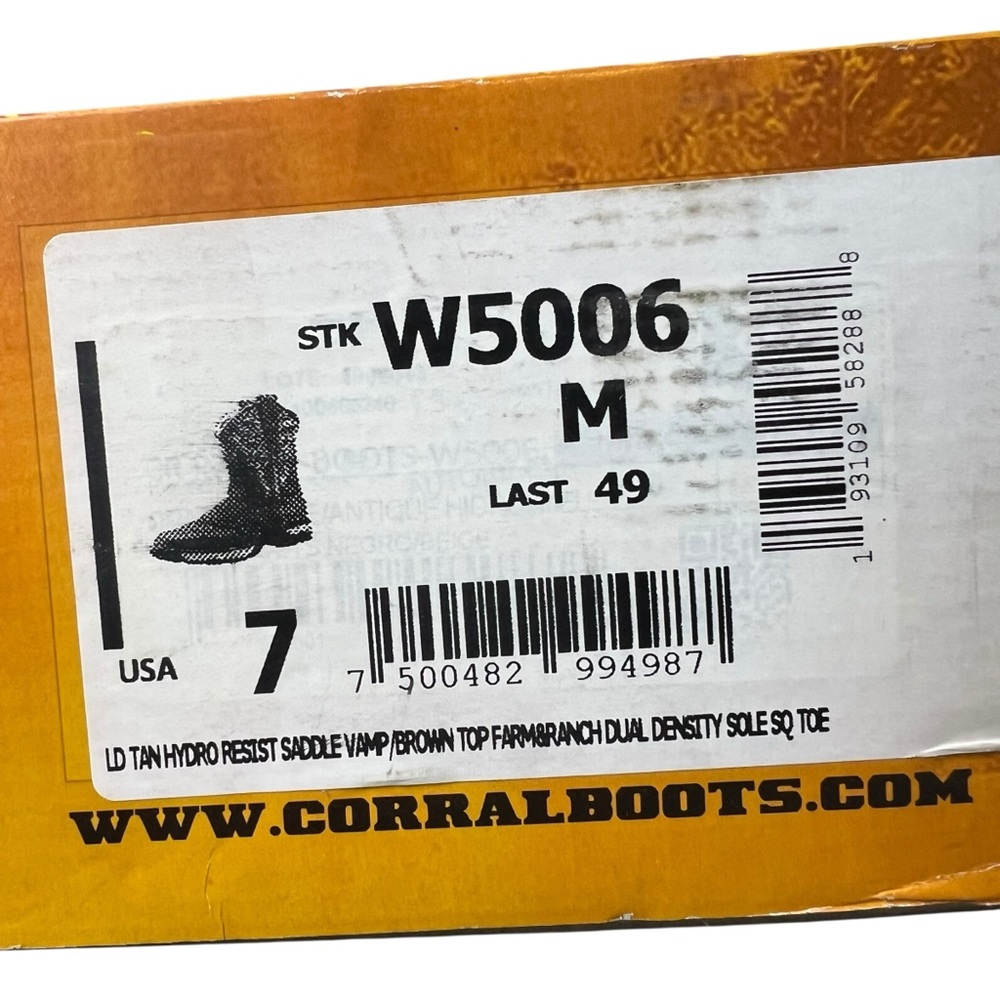 Corral NIB Hydro Resist Safety Square Toe Women’s 7  Western Cowgirl Work Boots - Picture 12 of 13